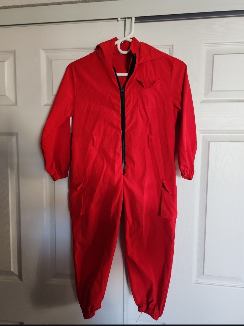 Red Hooded One-Piece Jumpsuit